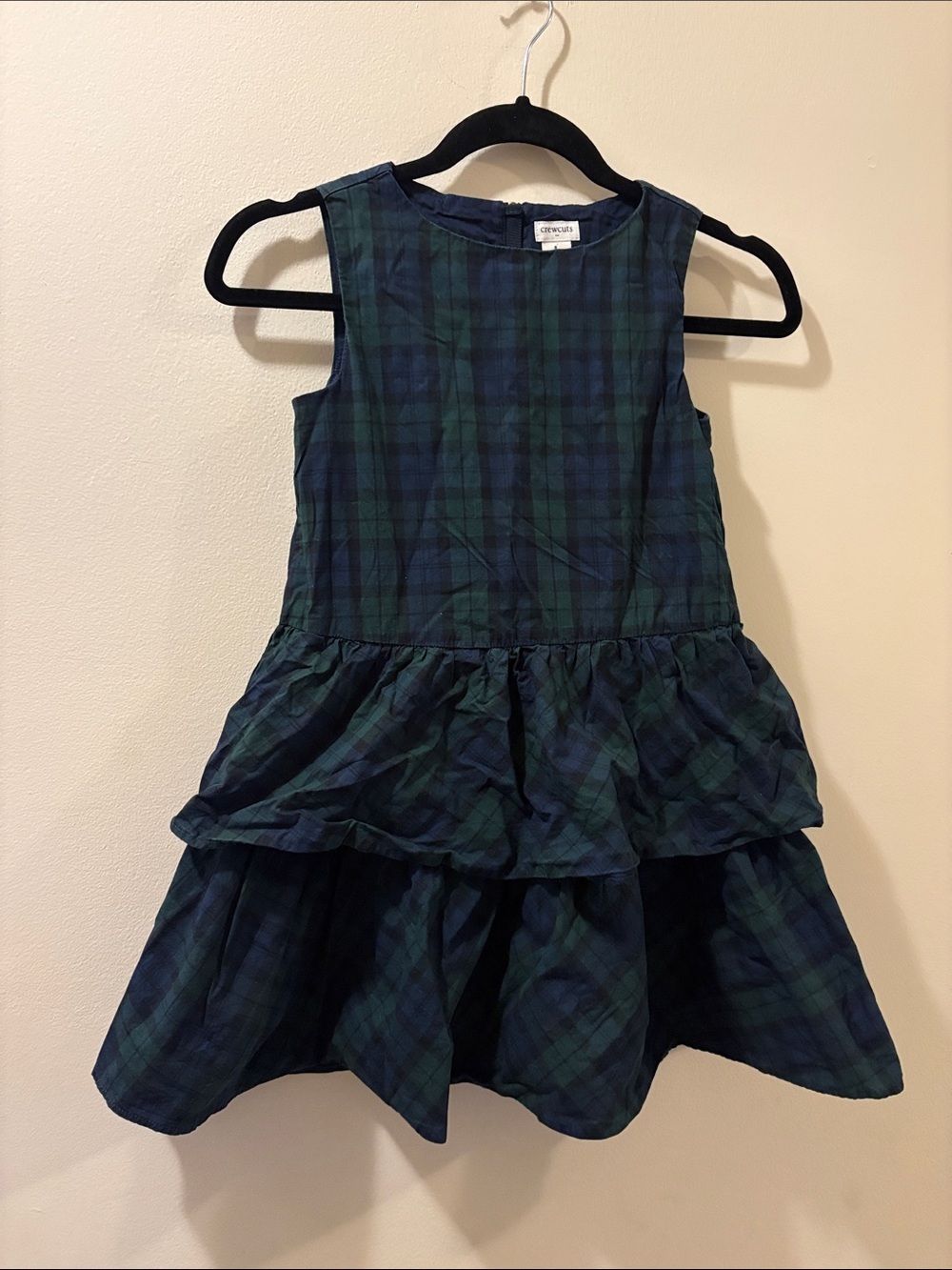 J Crew Crewcuts Green and Blue Plaid Tiered Dress - girls size 8